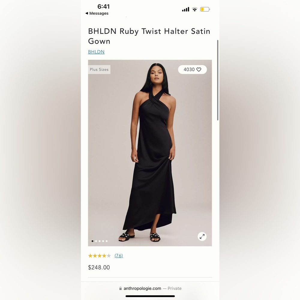 NEW WITH TAGS BHLDN Ruby Twist Halter Satin Gown BLACK